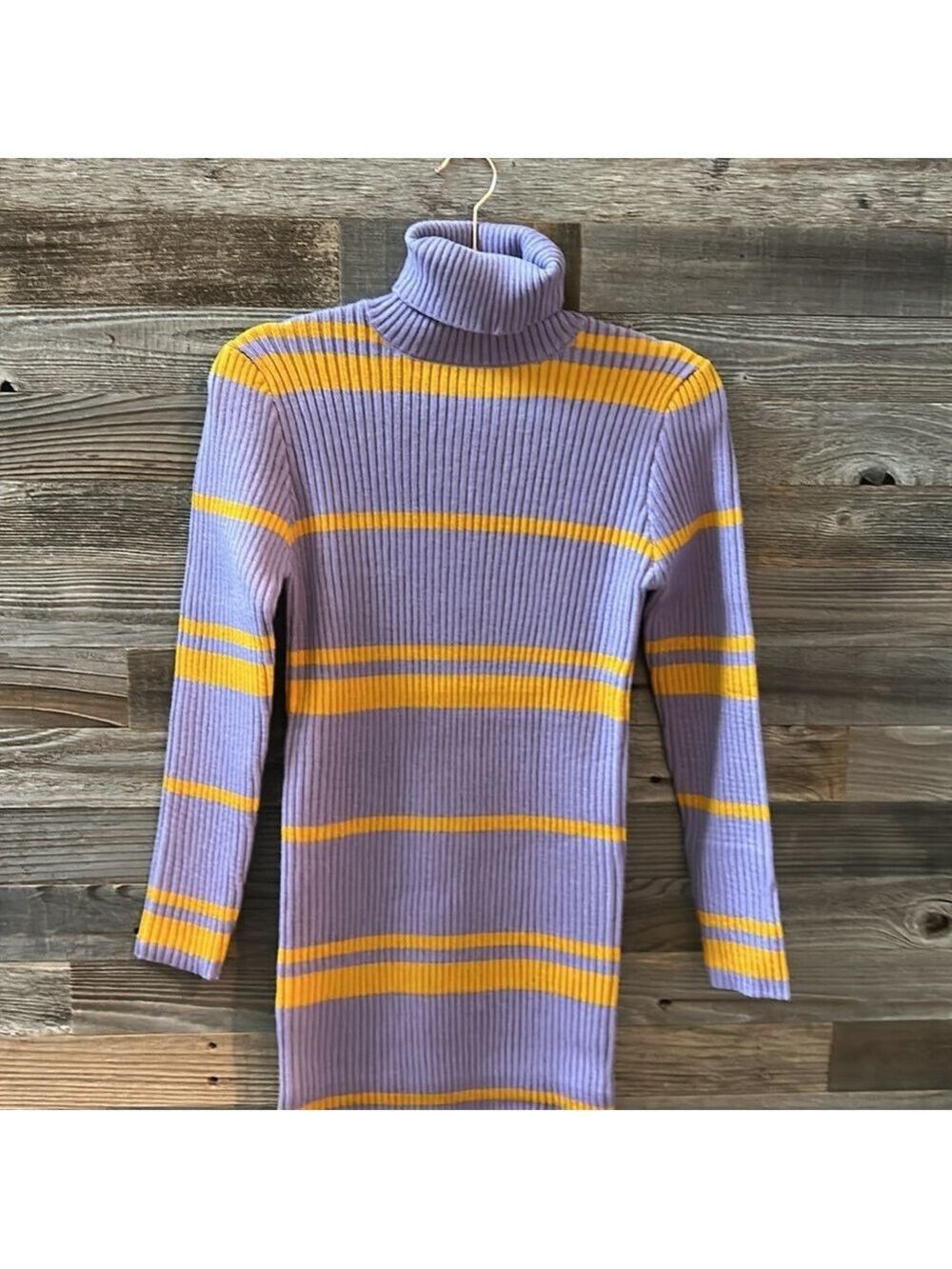 Moon River Julissa Lavender Stripe Turtleneck Sweater Side Slit Midi Dress NWT - Picture 6 of 11